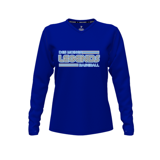 [CUS-DFW-TEES-CMF-VNK-LSL-RYL-FYXS-LOGO1] Decker Comfort T-Shirt (Female Youth XS, Royal, V Neck, Logo 1, Long Sleeve)