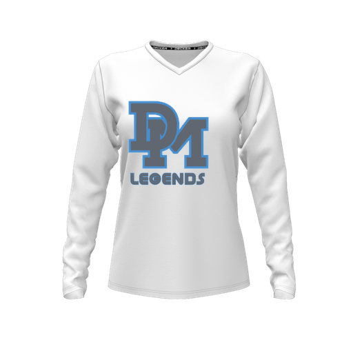[CUS-DFW-TEES-PER-VNK-LSL-WHT-FYXS-LOGO2] Decker Performance T-Shirt (Female Youth XS, White, V Neck, Logo 2, Long Sleeve)