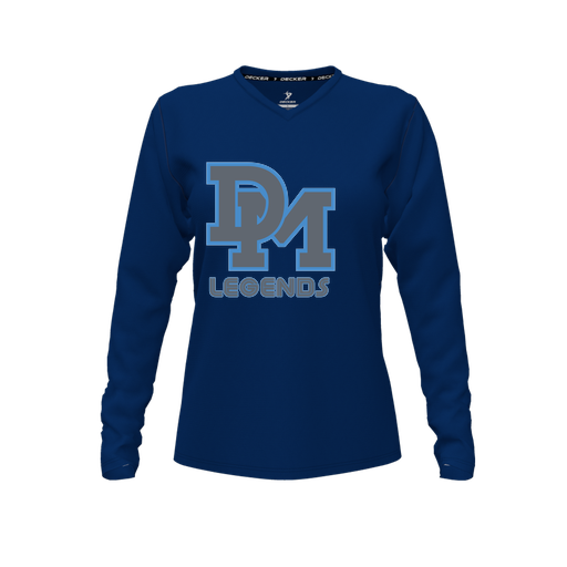 [CUS-DFW-TEES-PER-VNK-LSL-NVY-FYXS-LOGO2] Decker Performance T-Shirt (Female Youth XS, Navy, V Neck, Logo 2, Long Sleeve)