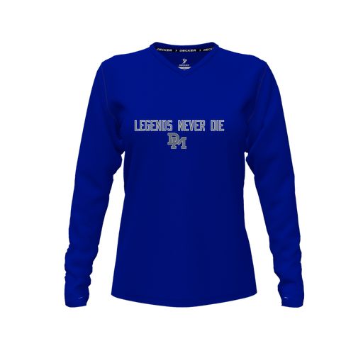 [CUS-DFW-TEES-PER-VNK-LSL-RYL-FYXS-LOGO3] Decker Performance T-Shirt (Female Youth XS, Royal, V Neck, Logo 3, Long Sleeve)