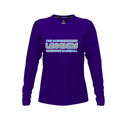 [CUS-DFW-TEES-PER-VNK-LSL-PUR-FYXS-LOGO1] Decker Performance T-Shirt (Female Youth XS, Purple, V Neck, Logo 1, Long Sleeve)